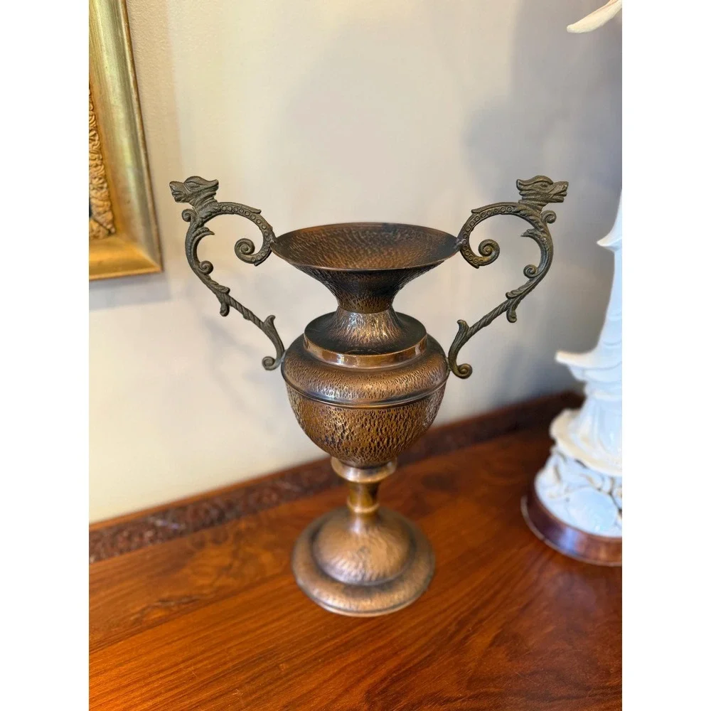 Vintage Italian Copper Urn Vase with Griffin‎ Handles
